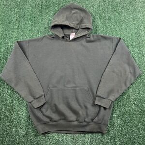 VTG Gildan Hoodie Men's Large Dark Green Heavy Distressed Blank Fleece Pullover